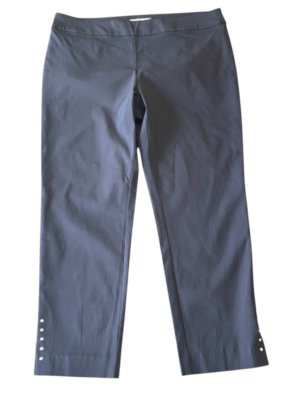 Cleo Navy Split Hem Silver Grommet Pull On Ankle Pant (XL)